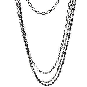 Elegant Black Multi Strand Layered Necklace Chain Beaded Details Fashion Jewelry